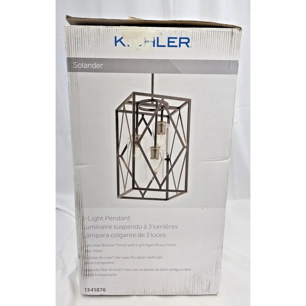 Kichler Solander 1341876 3 Light Pendant Olde Bronze Clear Glass Geometric NEW